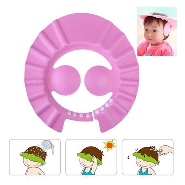 Chapéu Protetor Viseira De Banho Lava Cabeça Bebês Crianças Rosa