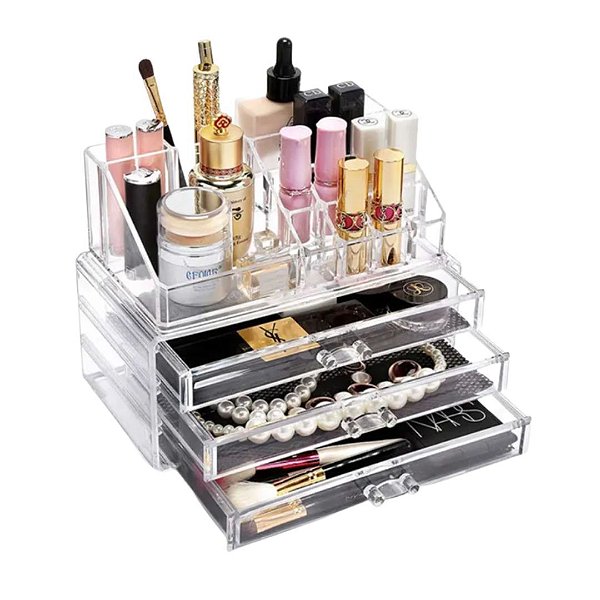Caixa Em Acrílico Organizador De Maquiagem/joias 3 Gavetas