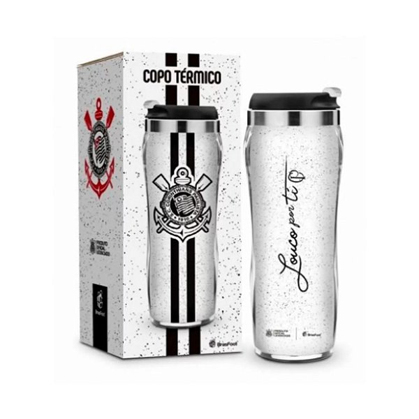 Copo Térmico Plástico Inox Corinthians New Times Branco 350m