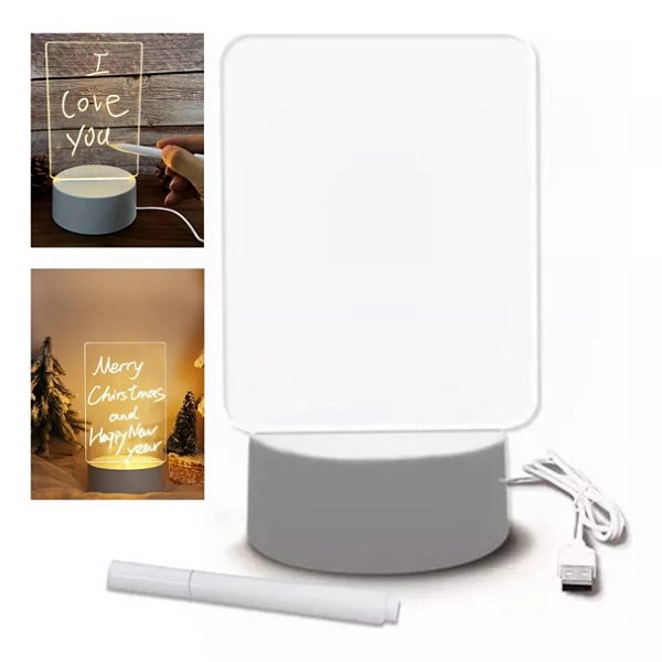 Luminária 3d Led Quadro De Mensagem Escrita C/ Caneta Em Gel