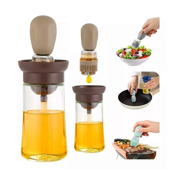 Dispenser De Óleo E Azeite 2 Em 1 Com Escova De Silicone