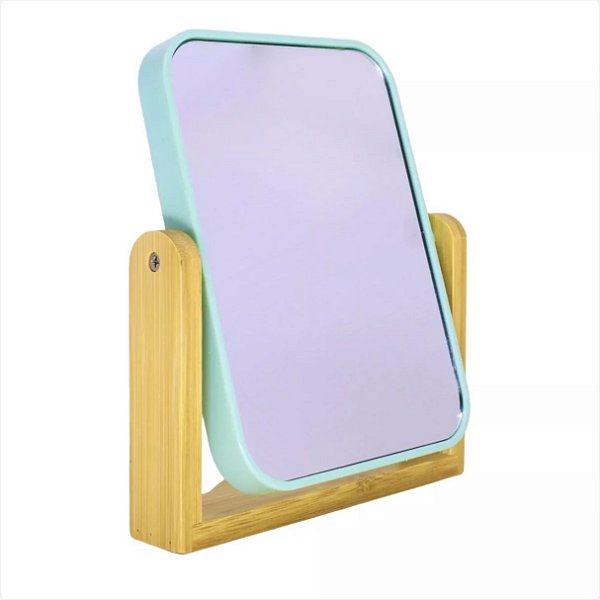 Espelho De Mesa Retangular Suporte Bambu Duplo Giro 360º Verde