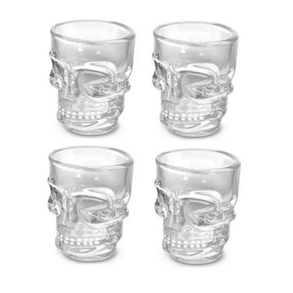 Jogo C/4 Copos Shot Dose Vidro Caveira Tequila Bebida 50mL