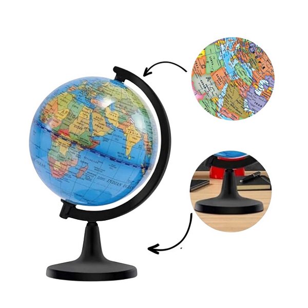 Mini Globo Terrestre Político Mapa Mundi 8,5cm Decorativo
