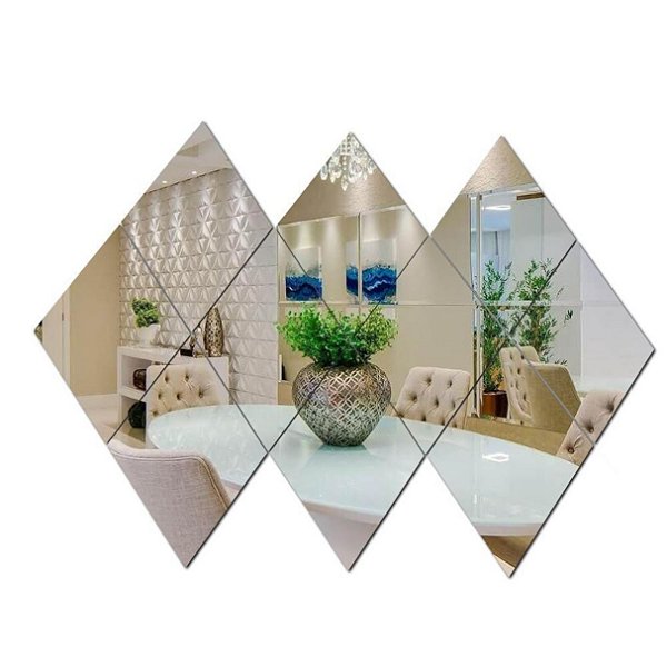 Espelho Autoadesivo Losango Decorativo Flexivel Parede Adesivo