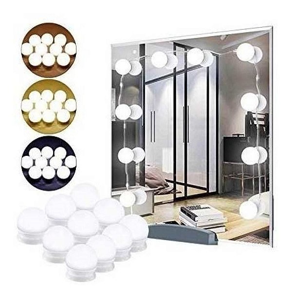 Luz De Espelho Kit 10 Lampadas Fio Maquiagem Camarim Led - Loja Coisaria -  Presente com ideias