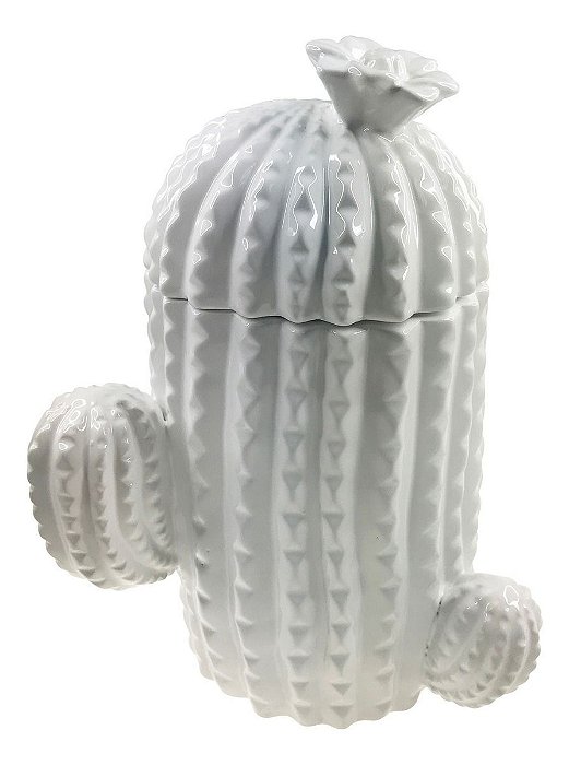 Potiche Decorativo Em Cerâmica Cacto 18cm Branco