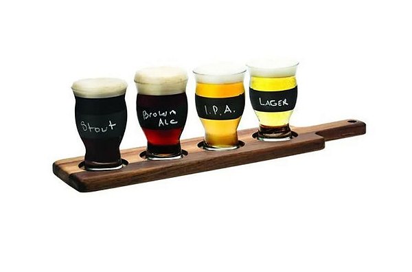 Jogo de 4 copos para cerveja artesanal 150ml + tábua + 2 giz - Pasabahçe