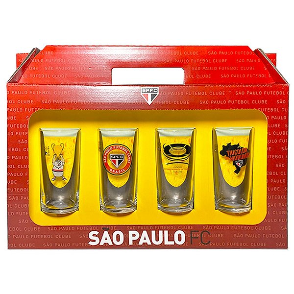 Conjunto 4 Copos Vidro Long Drink Sao Paulo  Tricolor - Historia 300ml Licenciado
