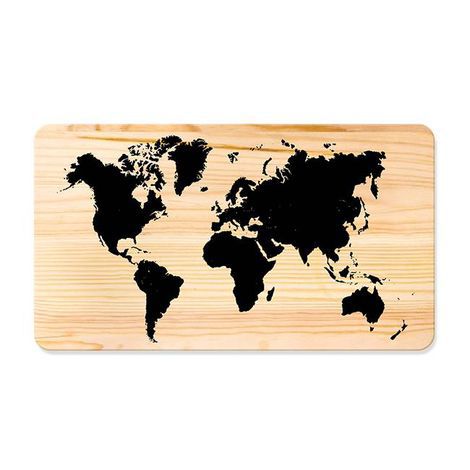 Quadro Decorativo de Pinus 53x30 - Mapa Mundi - Viagem