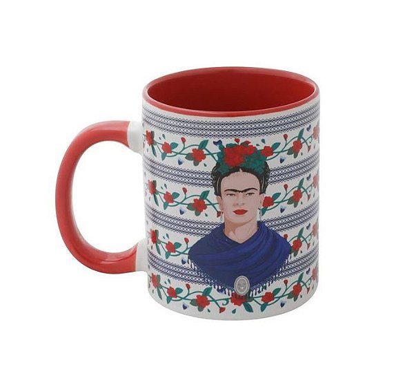 Caneca Porcelana 320ml Frida Kahlo Face And Flowers Urban