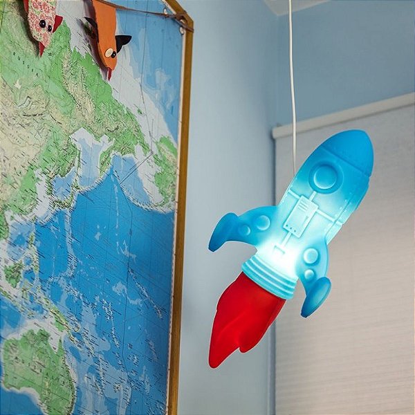 Luminária Pendente Infantil Menino Foguete Azul/vermelho