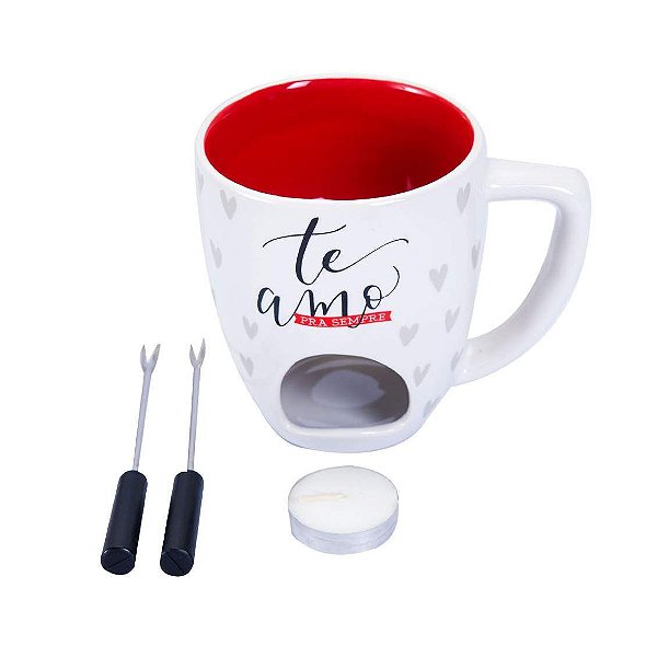 Caneca Para Fondue Com Dois Garfos E Vela Amor Infinito Uatt