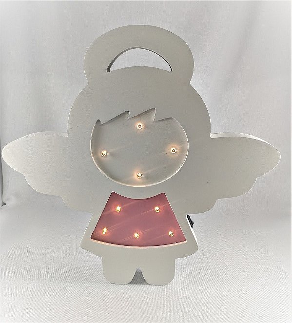 Luminária Anjo Luminoso De Led Madeira C/ Cabo Usb Rosa