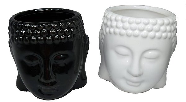 Kit 2 Vasinhos / Cachepot Buda Zen De Cerâmica Decorativo - Preto + Branco