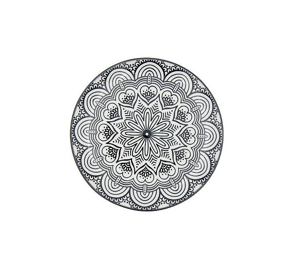 Prato Decorativo Porcelana Symmetric Mandala Preto Urban