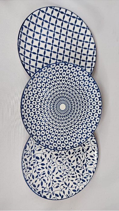 Kit C/ 3 Pratos Decorativos De Porcelana Azul Urban