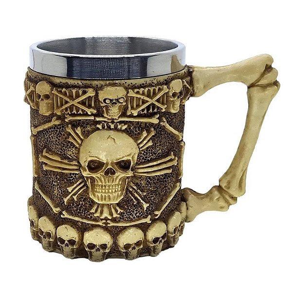Caneca Caveira Medieval Viking Em Inox E Resina