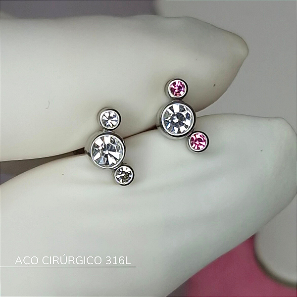 Labret trio de zircônias - Aço Cirúrgico 316L