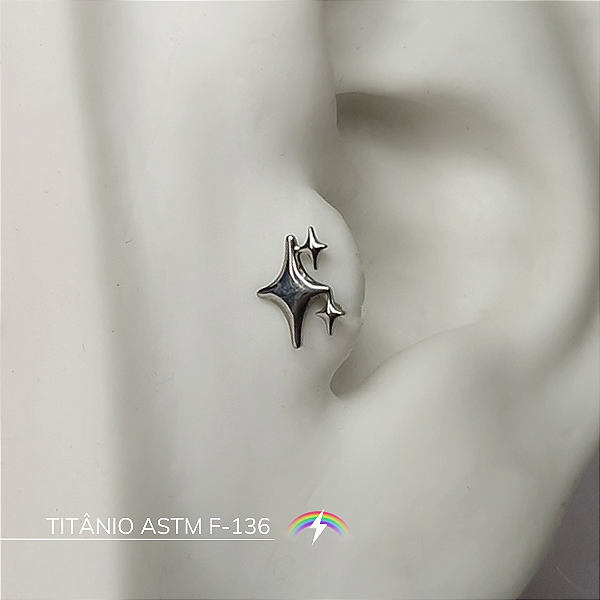 Labret estrela tripla - Titânio ASTM F-136