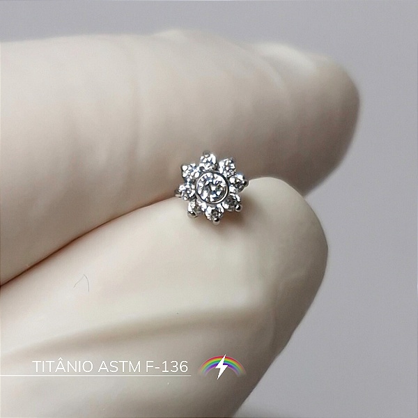 Labret flor 9 zircônias - Titânio ASTM F-136