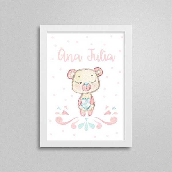 Quadro decorativo Sweet Baby Girl - Ursinho - Nome Personalizado