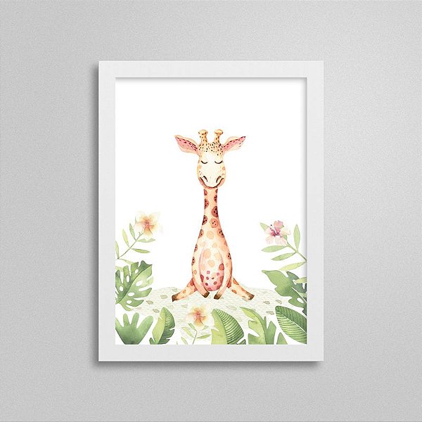 Quadro Bichinho Fofinho - Girafa e Flores