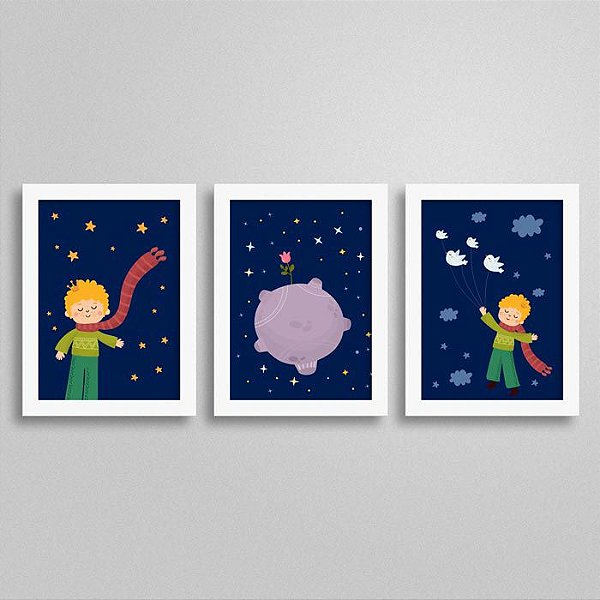 Conjunto de Quadros Decorativos Quarto Infantil Pequeno Príncipe O Es