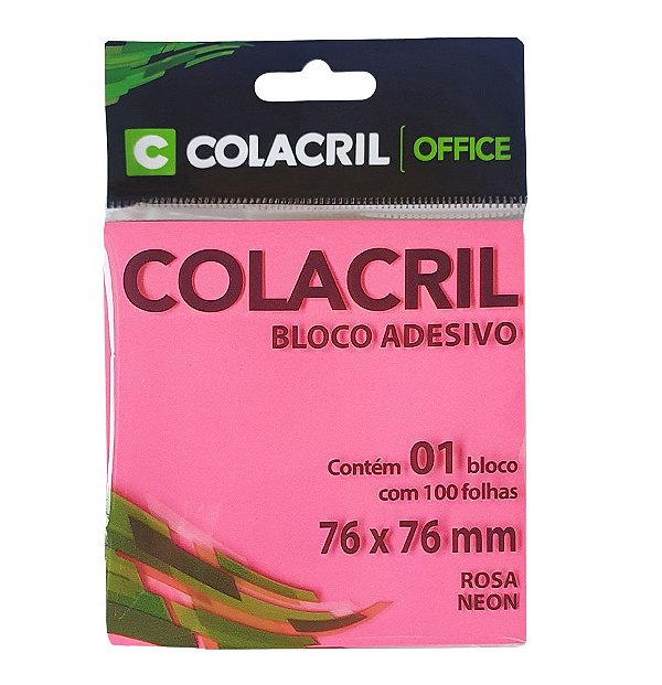 Recado Adesivo Neon 76 x 76mm 100 Folhas Colacril