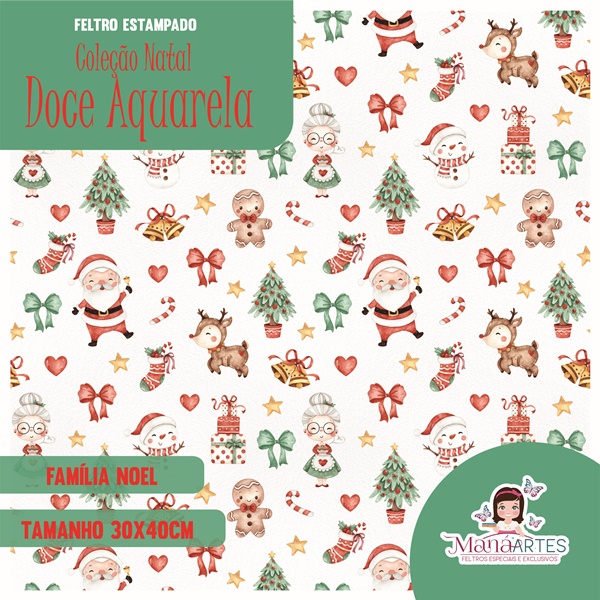 COLEÇÃO FELTROS ESTAMPADOS - NATAL DOCE AQUARELA