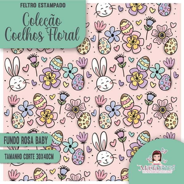 COLEÇÃO FELTROS ESTAMPADOS - PÁSCOA/ COELHOS FLORAL