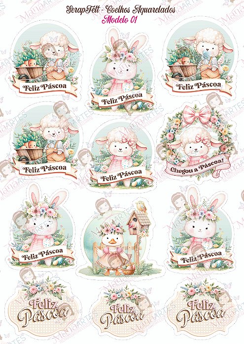 SCRAPFELT COELHOS AQUARELADOS - MODELO 01