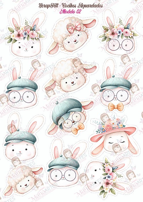 SCRAPFELT COELHOS AQUARELADOS - MODELO 02