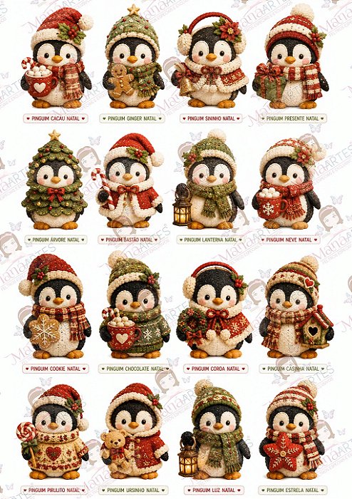 Painel de Feltro Estampado Natal Premium – Pinguins de Natal