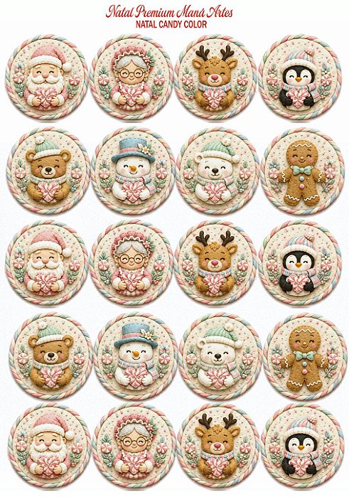 Painel de Feltro Estampado Natal Candy Color – Personagens Natalinos