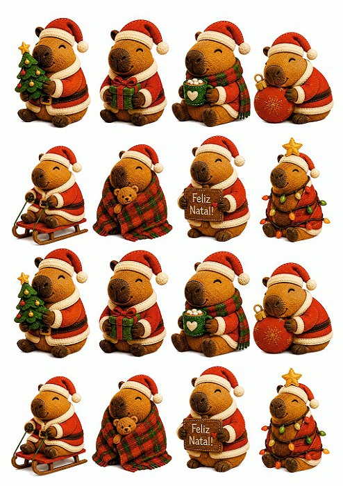 Painel de Feltro Estampado Natal Premium – Capivara Natalina