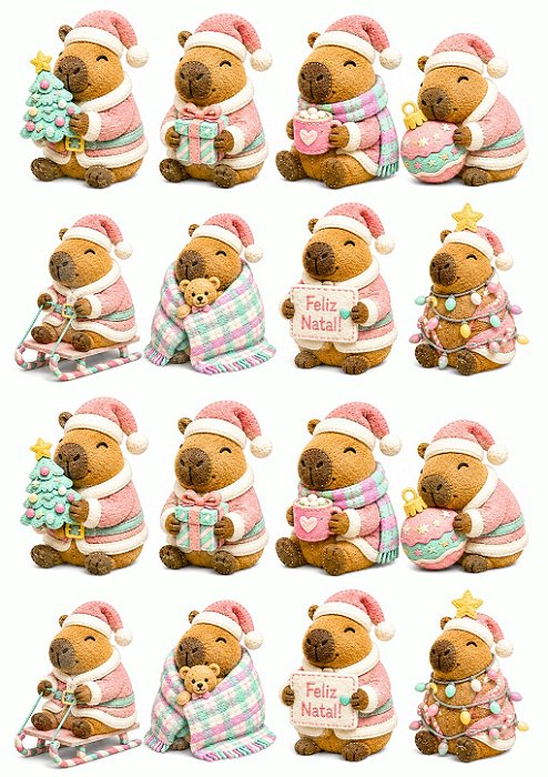 Painel de Feltro Estampado Natal Premium – Capivara Candy Color
