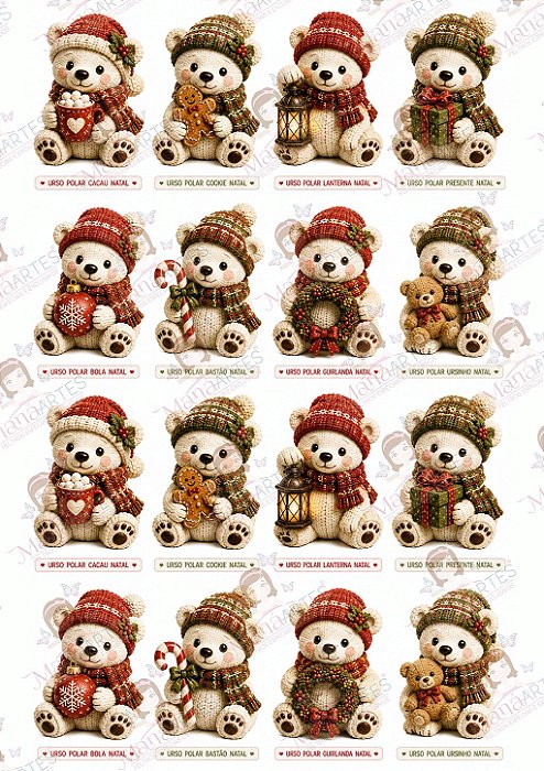 Painel de Feltro Estampado Natal Premium – Urso Polar Natalino