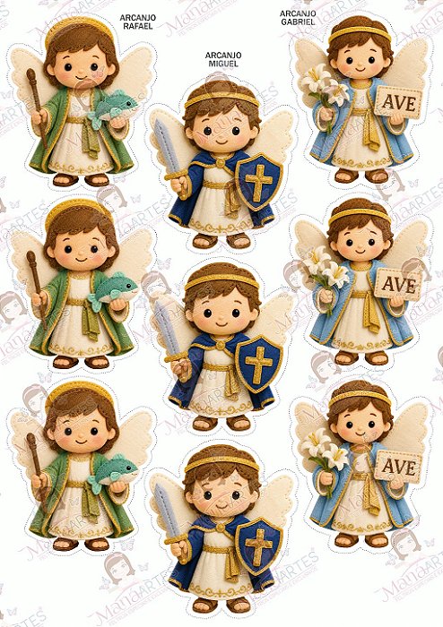 Painel de Feltro Estampado Aconchego de Fé – Arcanjos São Miguel, São Gabriel e São Rafael