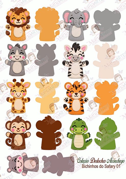 Painel de Feltro Estampado – Dedoches Bichinhos do Safari 01