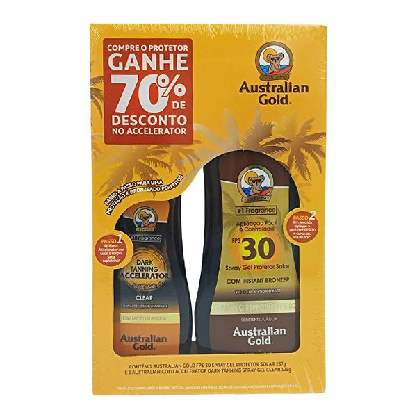 Australian Gold Kit Protetor Solar Bronzer FPS30 237g + Acelador de Bronzeado 125g