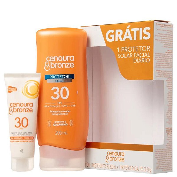 Kit Protetor Solar Cenoura Bronze Fps 30 200ml + Facial 30 50g