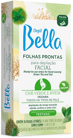 Folhas Prontas Facial CHá Verde 8 Pares Depil Bella