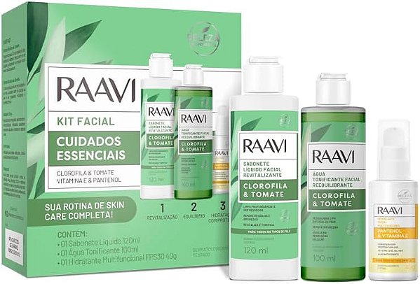 Kit Facial Cuidados Essenciais 3 Produtos Raavi