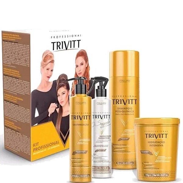 Kit Profissional Trivitt Shampoo, Hidratante, Cauterizador e Reconstrutor - Itallian