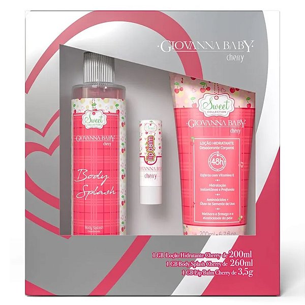 Kit Body Splash 260ML + Loção 200ML + Lip Balm Cherry 3,5 Giovanna Baby