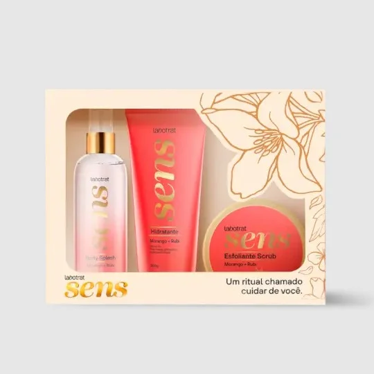 Kit Sens Com 3: Body Splash/Hidr./Esfol. Morango/Rubi Labotrat