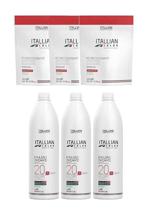 Kit: 03 Água Oxigenadas 20 Vol 1L + 03 Pó Descolorantes 300G Itallian HairTech