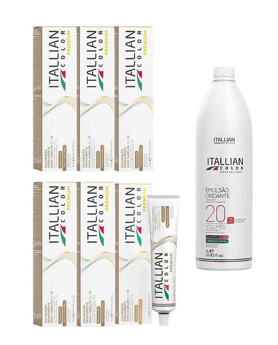 Kit: 01 Água Oxigenada 20 Vol 1L + 06 Colorações 6.0 Itallian HairTech