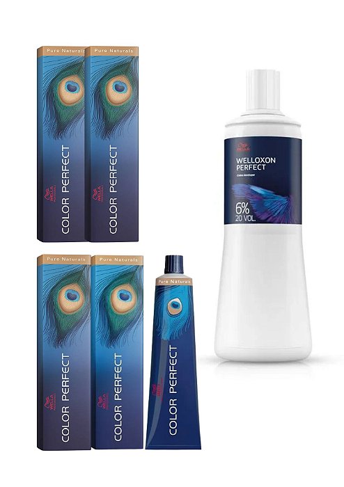 Kit: 01 Água Oxigenada 20 Vol 1L + 04 Colorações 5.0 Color Perfect Wella